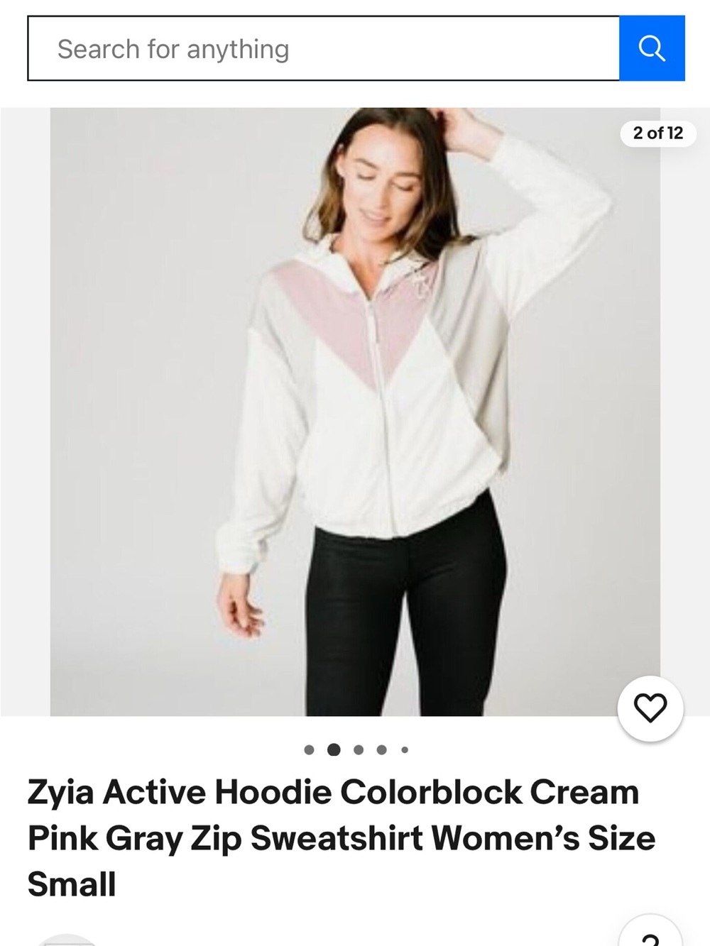 Zyia Active Colorblock Zip Hoodie — Cream, Pink & Gray